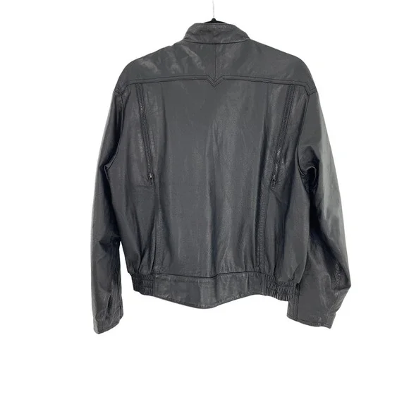 Hein Gerickle Mens Leather Moto Jacket Mock Neck Long Sleeve Size 38 Black - Picture 6 of 9